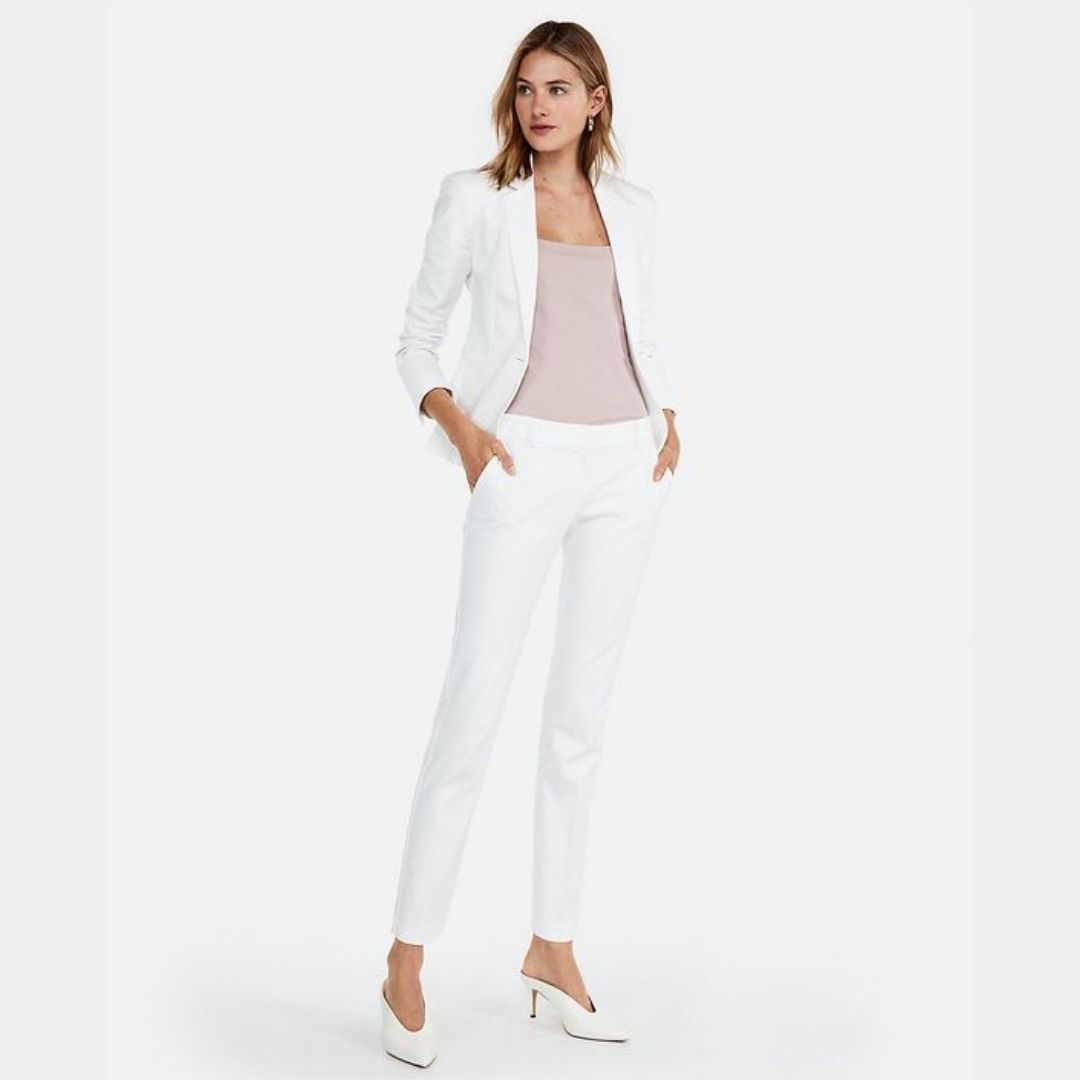 Pantalón de vestir blanco bolsillos y traseros Glow Fashion