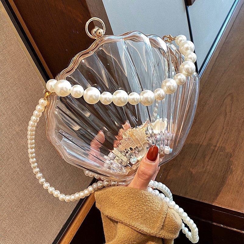 Bolso de hombro tipo bandolera con perla en forma de concha transparente a  la moda para mujer - Glow Fashion