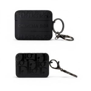 Funda silicona AirPods Pro 1 y 2 estilo Dior negro con llavero