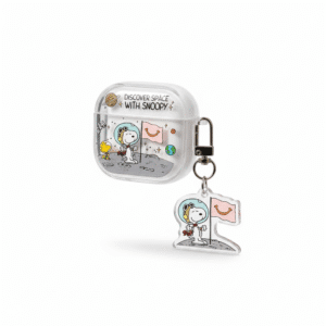 Funda Snoopy transparente astronauta para AirPods 4 con llavero resistente
