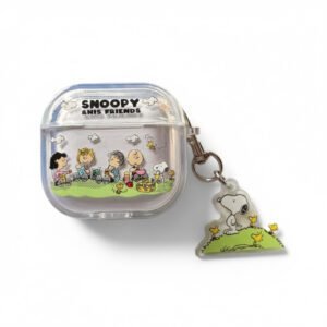 Funda transparente Snoopy picnic jardín con llavero para AirPods 4